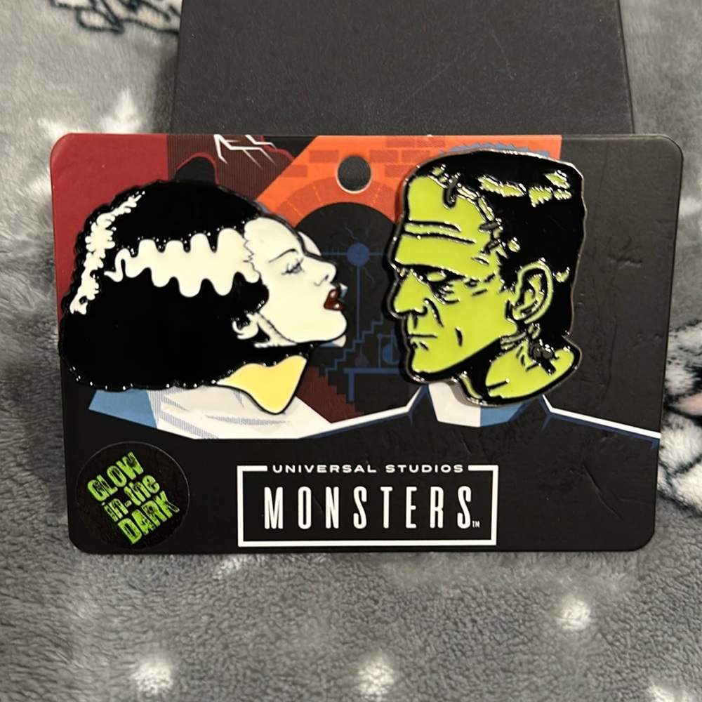 Bride and Frankenstein Glow-in- the dark pins